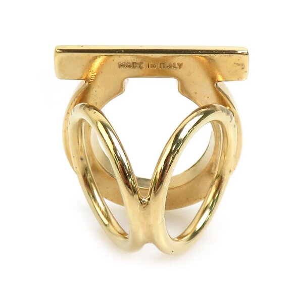 Auth Salvatore Ferragamo Gancini Scarf Ring Gold Metal - Picture 6 of 7